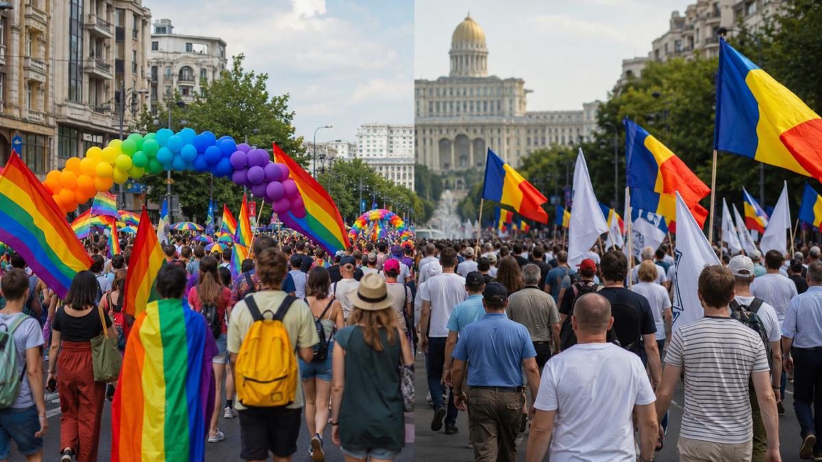 Bucharest PRIDE și Marșul pentru Normalitate ies în stradă în aceeași zi. Ce restricții de trafic se impun - foto AI