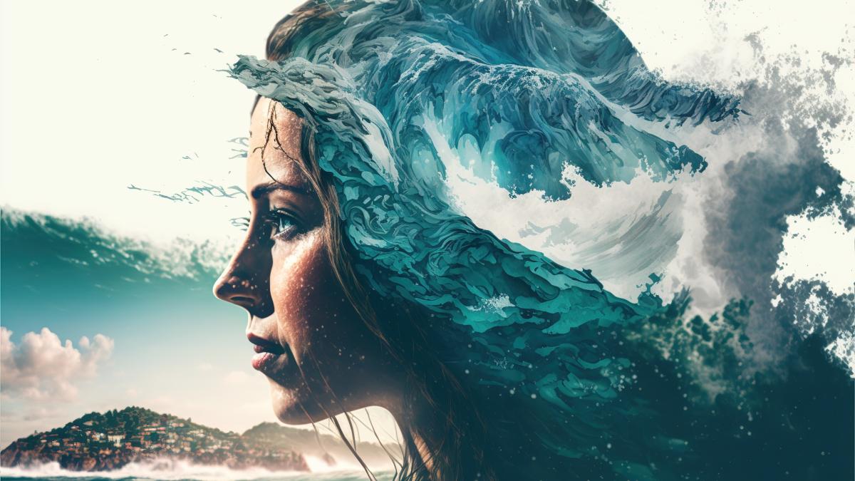 ilustratie cap femeie ocean