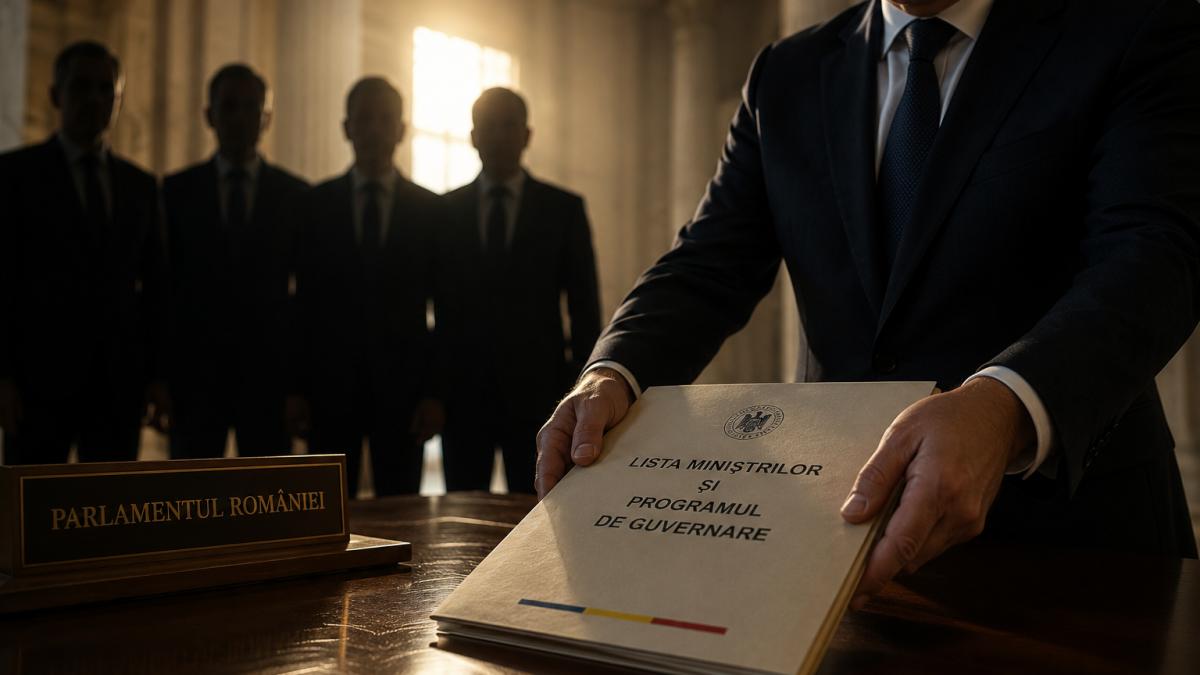 Adrian Veștea depune lista miniștrilor și programul de guvernare în Parlament. Cine va face parte din cabinetul său - foto AI