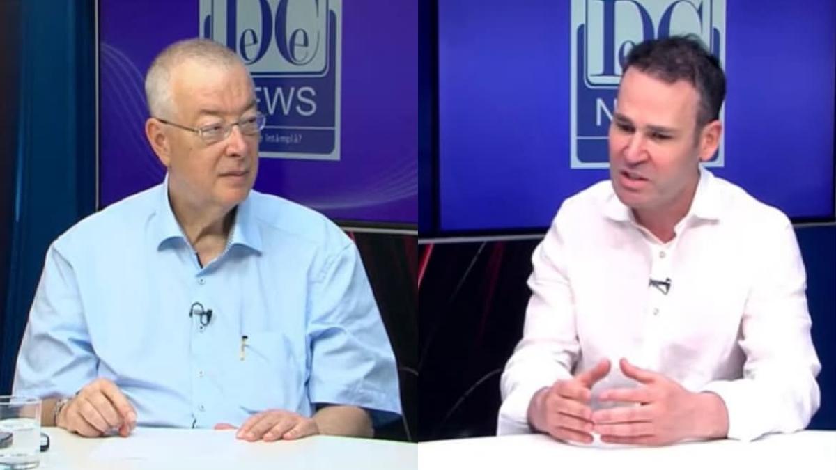 Analistul Bogdan Chirieac (s) și primarul Sectorului 3, Robert Negoiță (d), în platoul DCNews