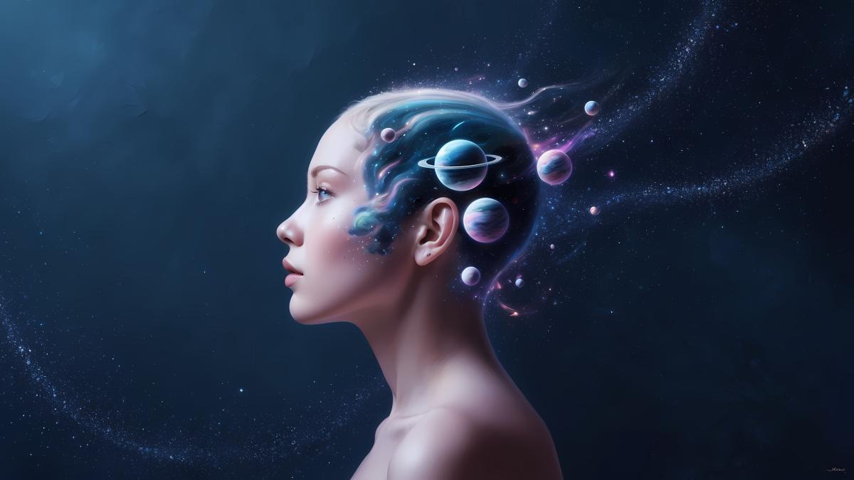 femeie cap planete reprezentare grafica