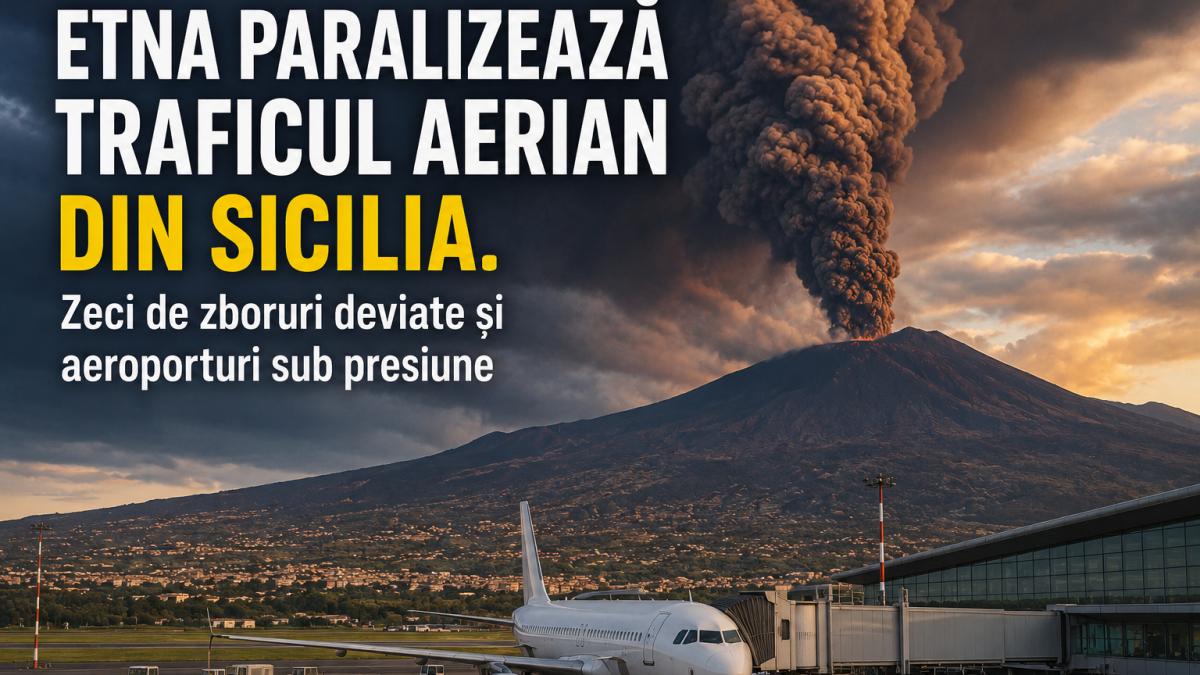 Etna paralizează traficul aerian din Sicilia. Zeci de zboruri deviate și aeroporturi sub presiune