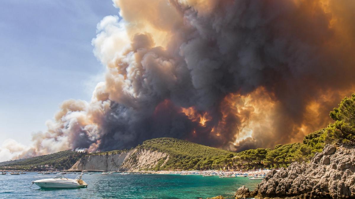 Focul a izolat o stațiune din Italia. Singura cale de scăpare pentru turiști a fost marea