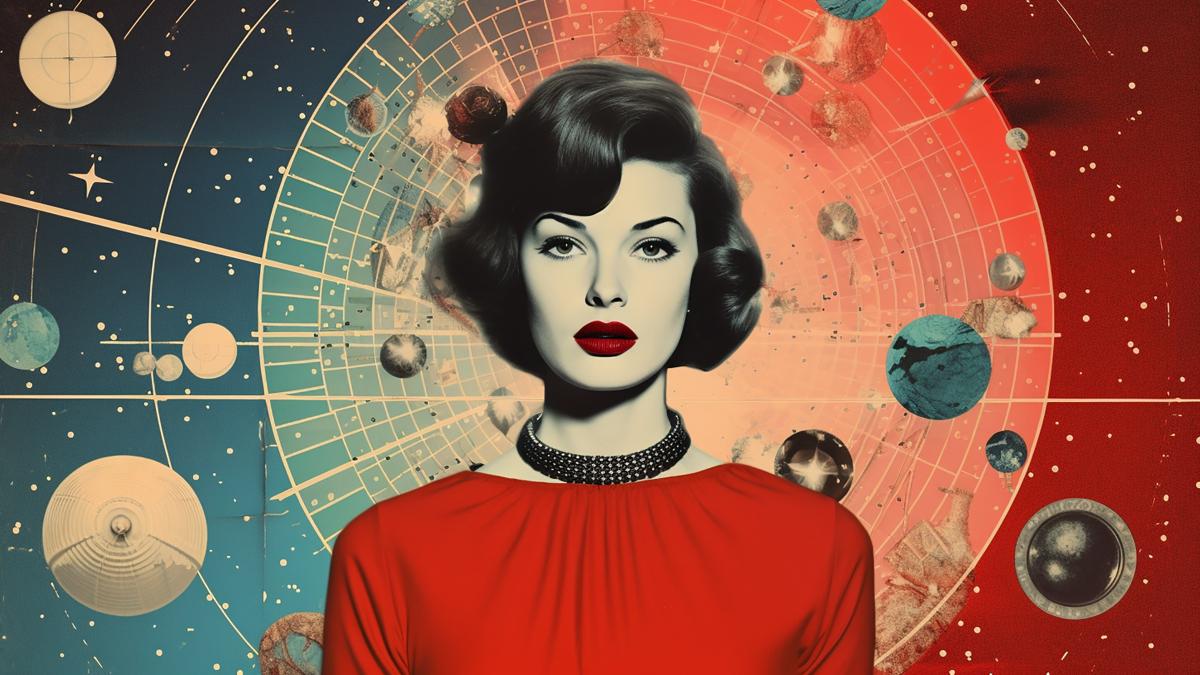 colaj retro femeie planete