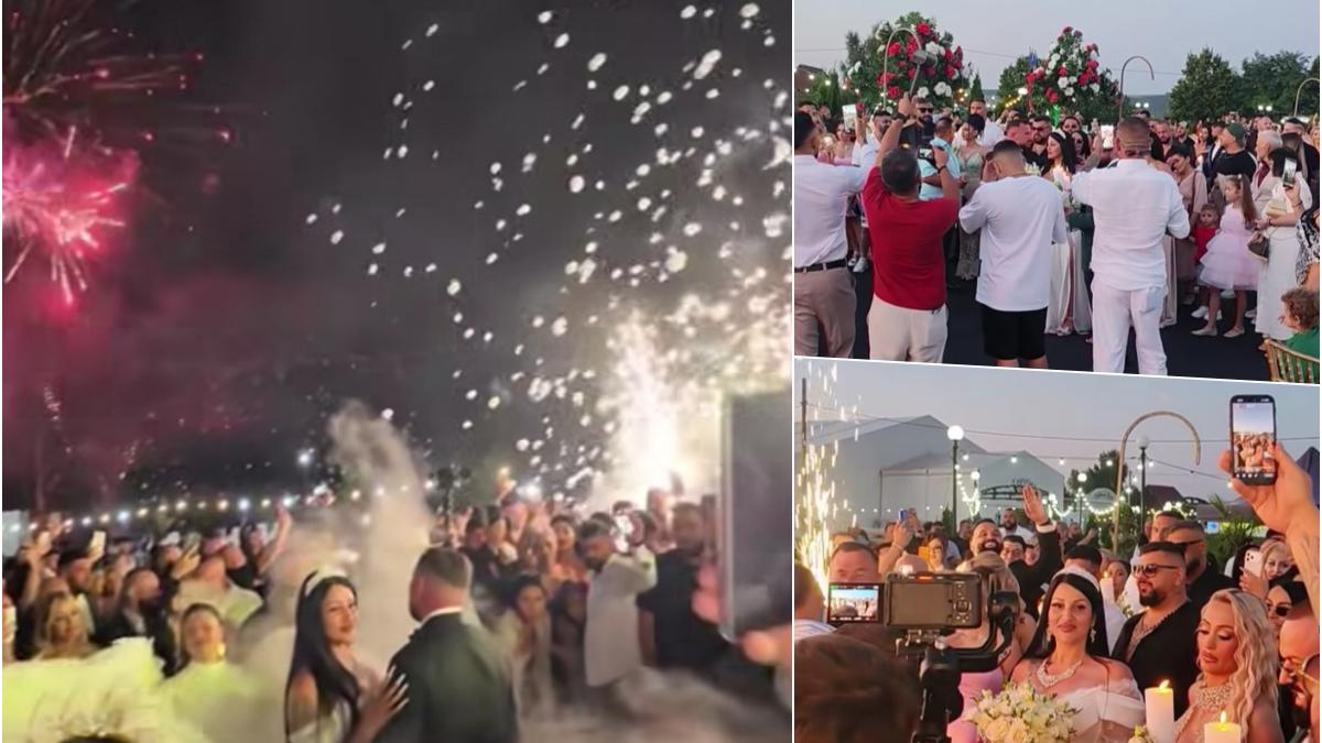 Nuntă cu 60 de nași în Vrancea. Artificii, îngeri și o petrecere spectaculoasă care a aprins internetul  video
