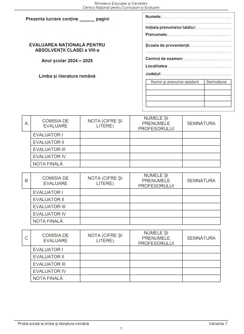 Evaluare Națională 2026 la Română: Ce subiecte au avut elevii de rezolvat în 2025 și ce se cere acum la model