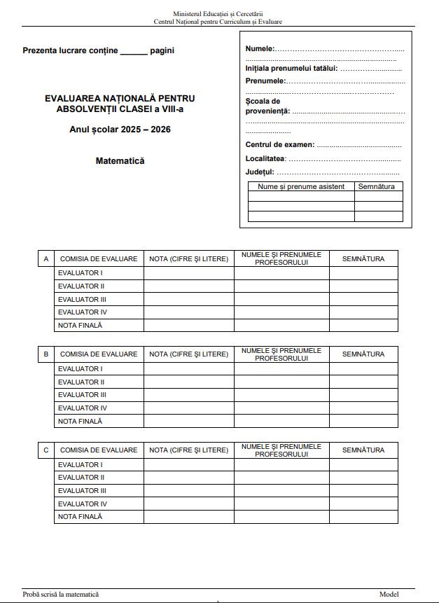 Evaluare Națională 2026
