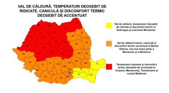 Primul Cod Roşu de caniculă din acest an. Temperaturi de 40 de grade ziua, 25 de grade noaptea 