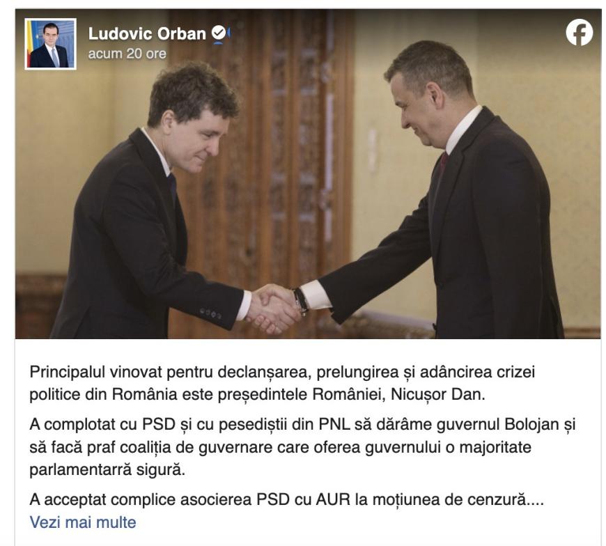 Ludovic Orban atac la Nicușor Dan: A complotat cu PSD și cu pesediștii din PNL să dărâme guvernul Bolojan