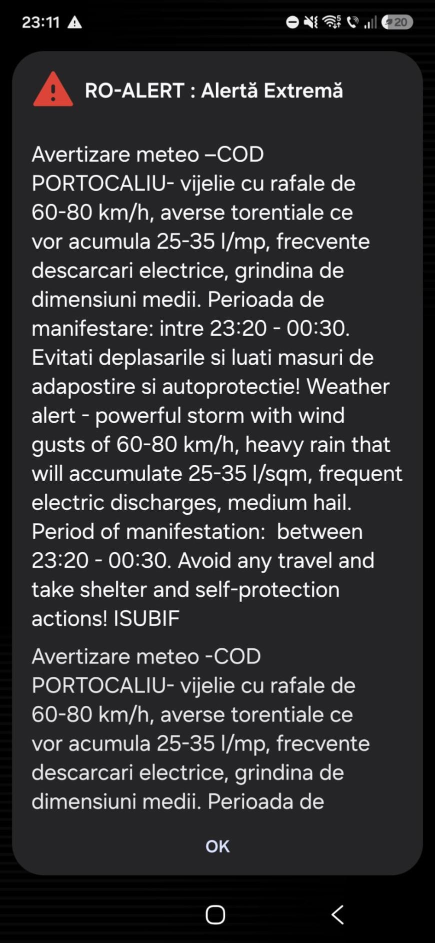 Update: 48 de mesaje RO-ALERT în România / Un bărbat a murit în jud. Ilfov, un copac a căzut pe o maşină 