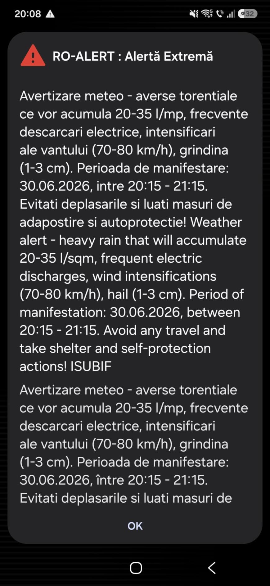 Update: S-a dat RO-ALERT şi în Bucureşti / RO-ALERT pe A2. Pericol de acvaplanare, avertizare pentru şoferi / video 