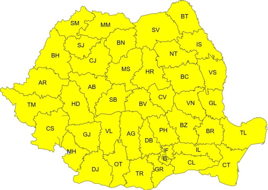 Cod Galben de furtuni în toată țara. Sursa foto: ANM
