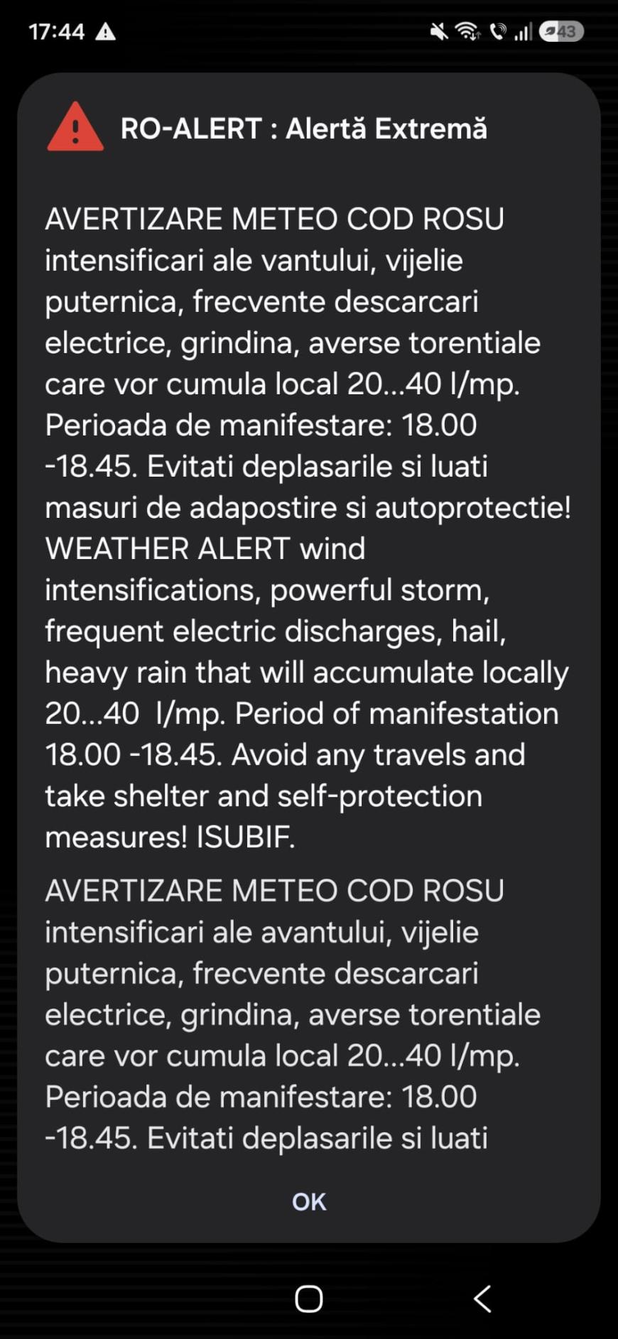 RO-ALERT în Bucureşti, este cod roşu de vreme rea