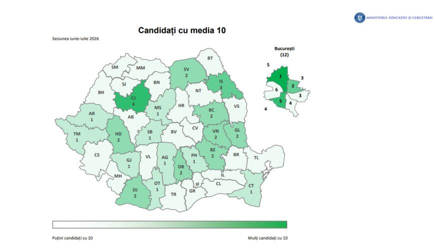 Harta rezultatelor la bacalaureat 2026: Județele cu cea mai bună promovabilitate și unde s-au obținut cele mai multe note de 10