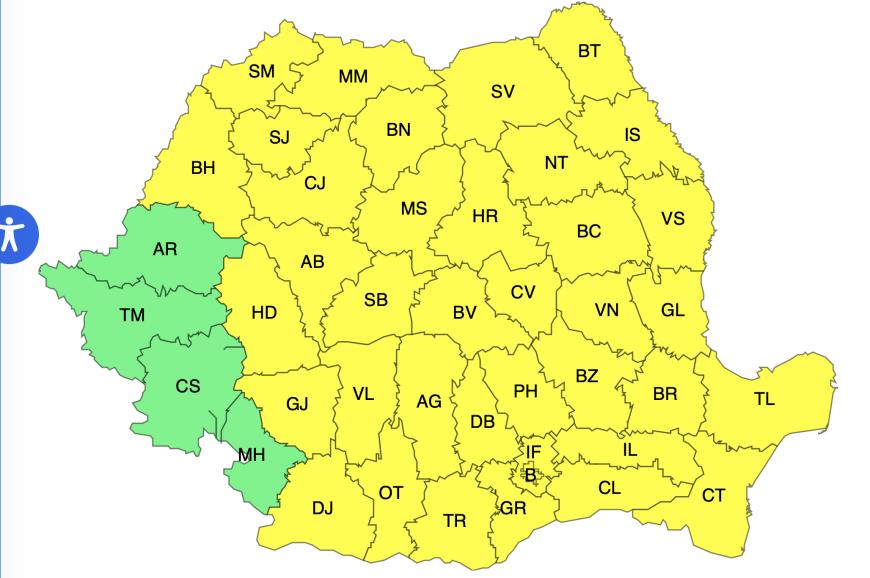 Alertă meteo. Aproape toată țara, sub Cod Galben. 