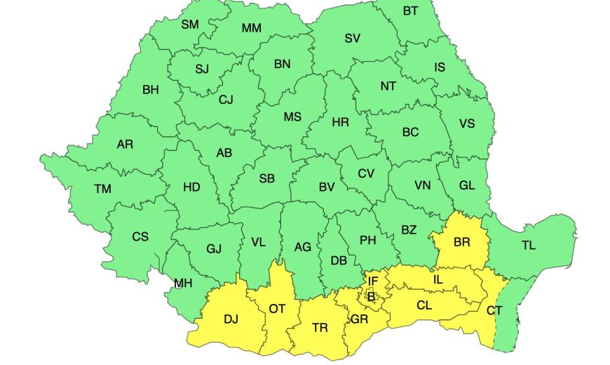   ANM: Cod Galben și Cod Portocaliu de averse și vijelii în jumătate din țară, inclusiv București