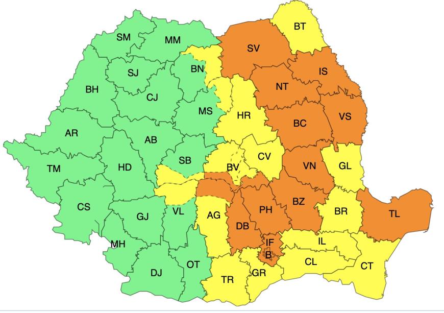   ANM: Cod Galben și Cod Portocaliu de averse și vijelii în jumătate din țară, inclusiv București