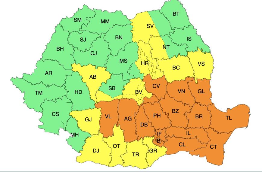 ANM: Avertizări de Cod Galben, Cod Portocaliu și Cod Roșu pentru următoarele ore 