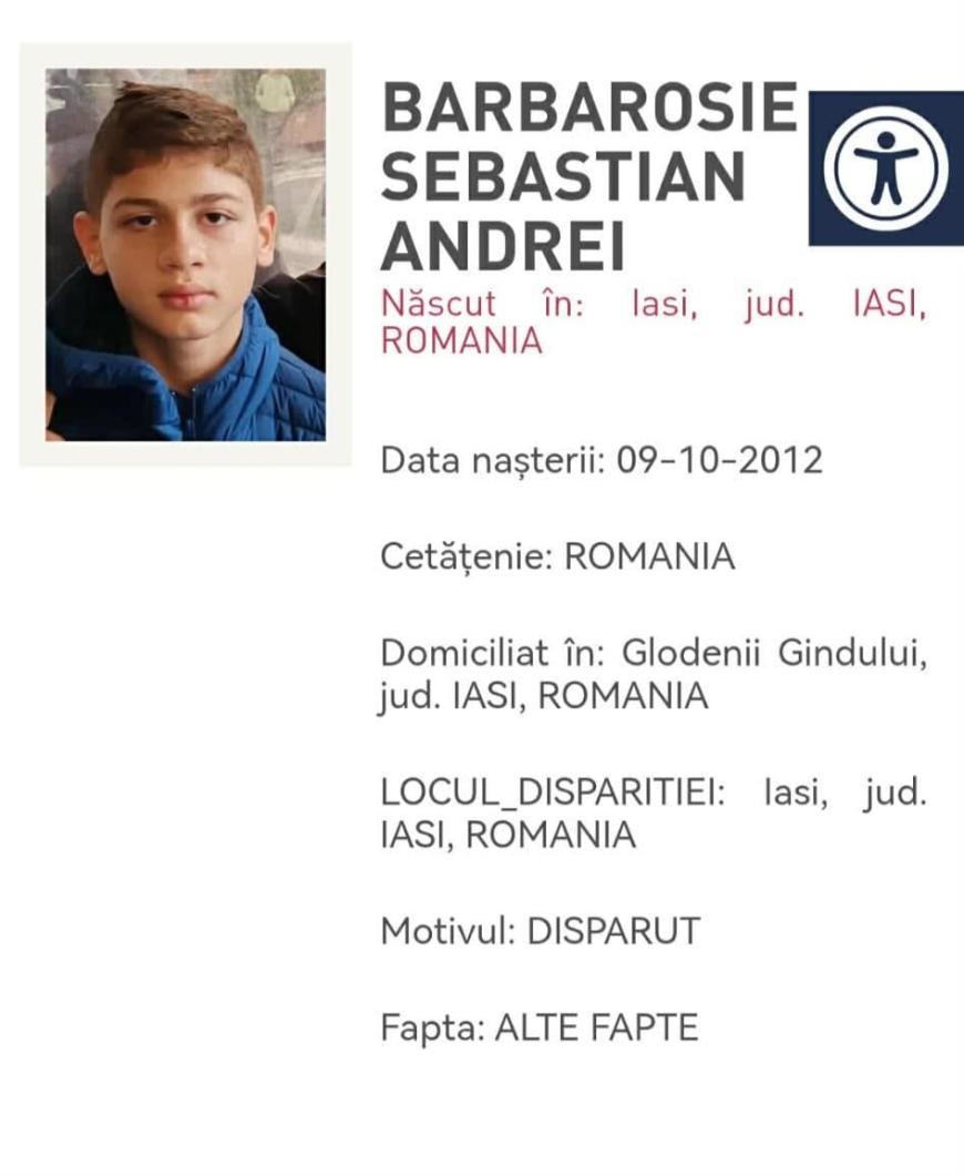 Ro-ALERT: Un băiat de 13 ani a dispărut dintr-un centru de plasament