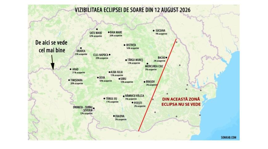 Cel mai bun loc din România pentru a vedea eclipsa de Soare din 12 august. Harta completă / foto