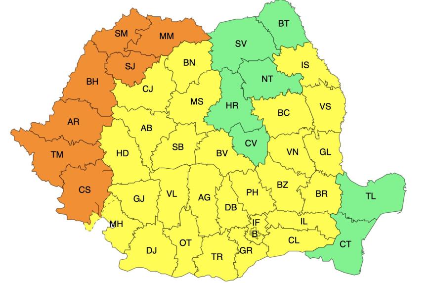 ANM, avertizări de Cod Galben și Cod Portocaliu în aproape toată țara