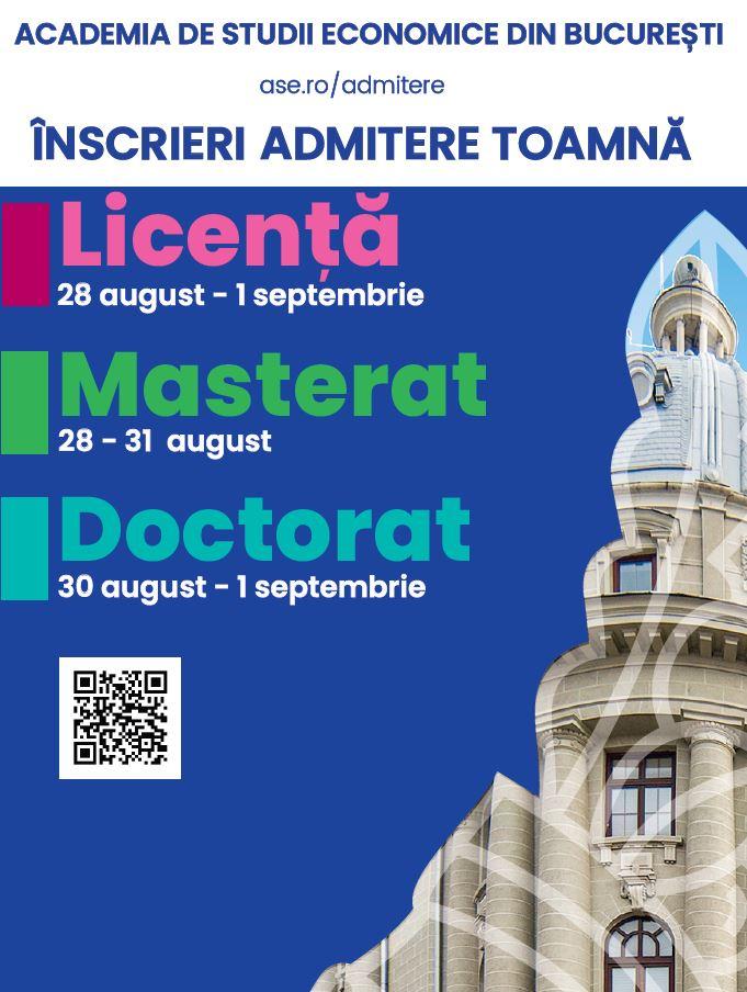 Fii gata pentru un nou început!  ASE anunță sesiunea de toamnă a concursului de admitere pentru programele universitare de licență, masterat și doctorat
