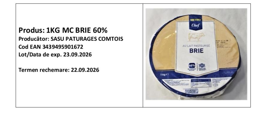 Nouă alertă alimentară în România. Brânză Brie din magazinele METRO, retrasă de la vânzare din cauza bacteriei Listeria monocytogenes