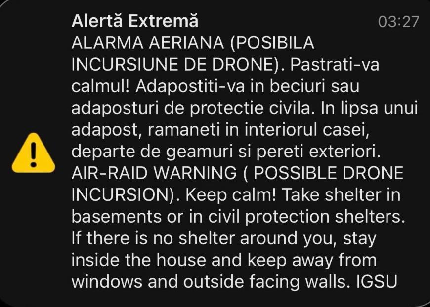 Alertă de dronă, municipiul Galați 