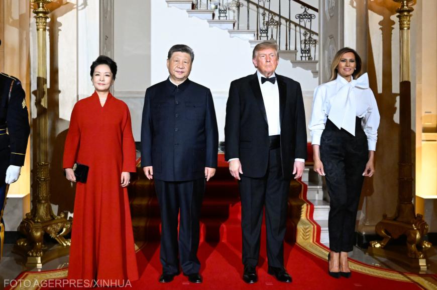 Președinții SUA și Chinei, Donald Trump și Xi Jin Ping, alături de soțiile lor. Sursa foto: Agerpres