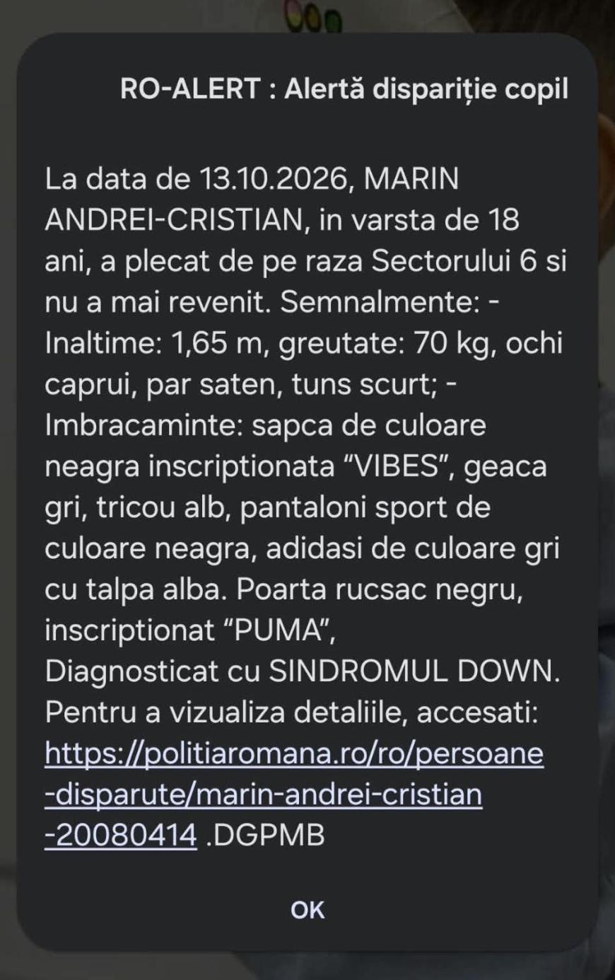 A dispărut un tânăr din București: Are 18 ani și Sindrom Down. L-ați văzut? 