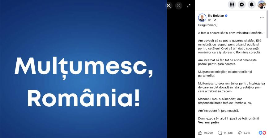 Bolojan mulțumește