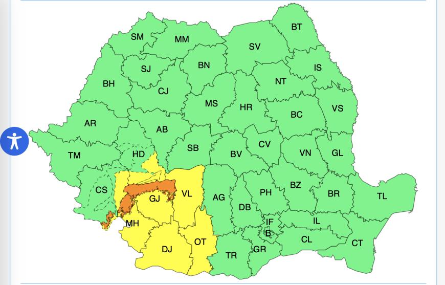 ANM, Cod Galben și Cod Portocaliu de ploi și ninsori. Vremea până luni, 2 noiembrie