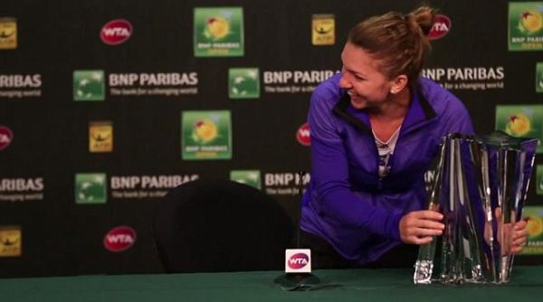 simona halep nu a putut sa ridice trofeul ca tigat la indian wells 2015 video