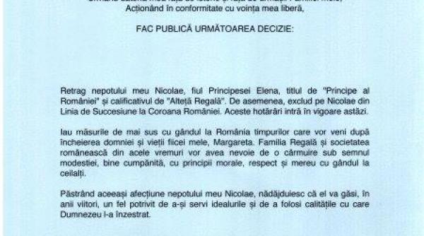 cum arata actul semnat de regele mihai la 1 august 2015