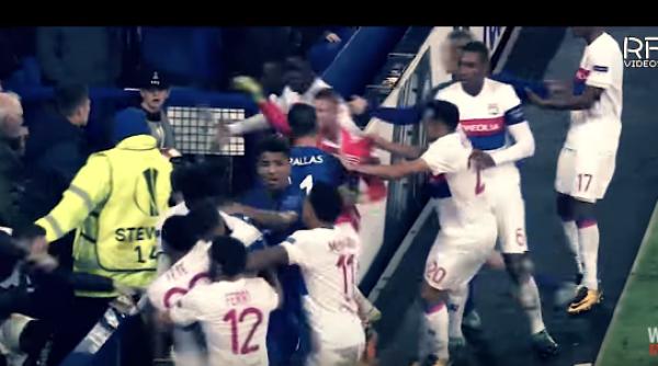 europa league bataie generala la lyon everton un fan lovea cu dreapta inea copilul cu stanga