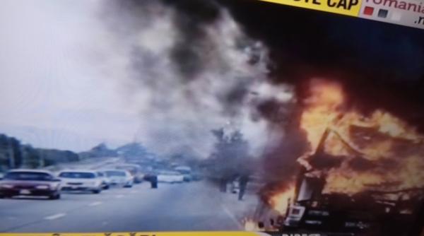 tir in flacari panica pe osea