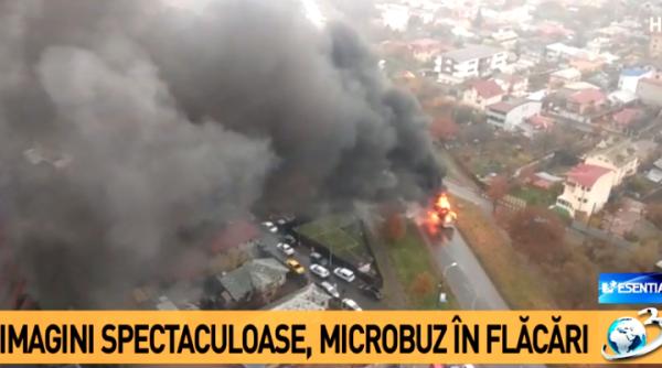 incendiu berceni microbuz in flacari in bucure ti fum uria foto