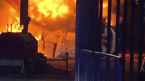 elicopter prabusit langa stadionul din leicester incendiu urias