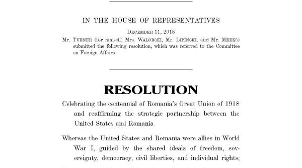 pentru prima data intr un document al congresului sua apare unirea transilvaniei cu romania