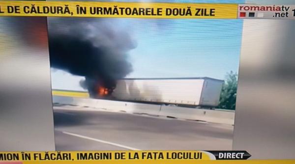 camion in flacari pe centura ploiestiului pompierii intervin