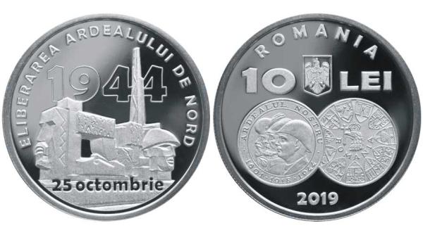 bnr moneda din argint cu tema 75 de ani de la eliberarea ardealului de nord