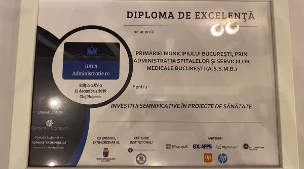 investitii semnificative in proiecte de sanatate diploma de excelenta pentru primaria capitalei