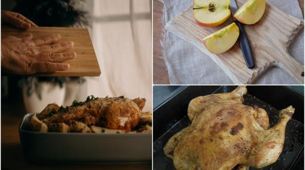 pune un mar taiat pe jumatate in interiorul puiului inainte de al baga la cuptor