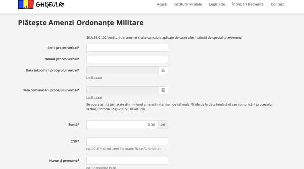 amenzile pentru incalcarea ordonantelor militare pot fi platite online