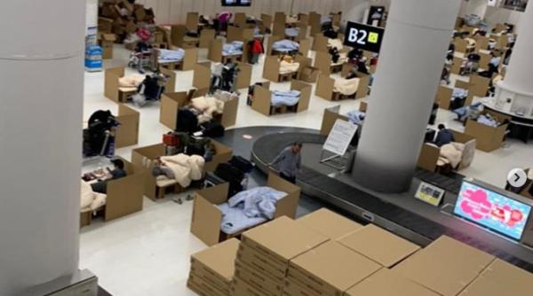 aeroportul din tokyo ofera paturi de carton calatorilor care asteapta testele de coronavirus