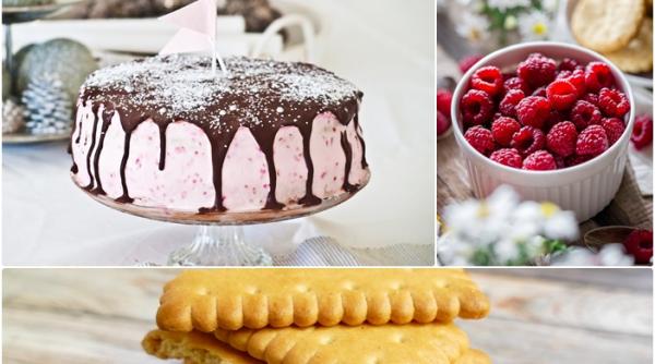 prajitura cu zmeura si biscuiti reteta fara coacere