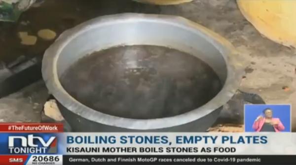 femeie din kenya filmata cand le gateste pietre celor 8 copii ai ei