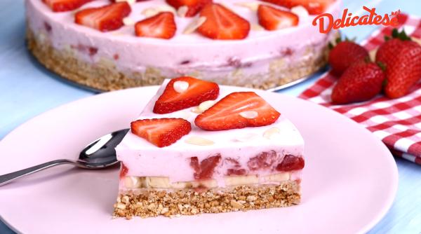 tort ramona cu capsune fara coacere se serveste rece direct de la frigider reteta simpla