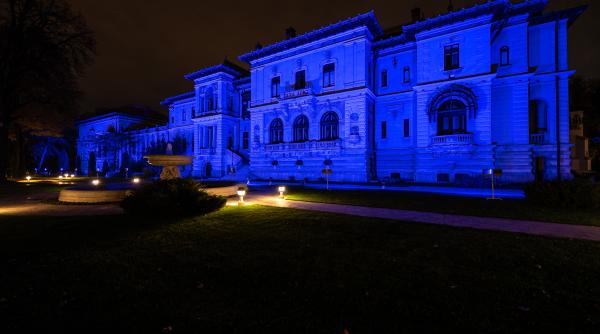 palatul cotroceni si palatul victoria iluminate in albastru de ziua internationala a drepturilor copilului