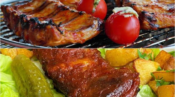 reteta de revelion coroana din coaste de porc servita cu cartofi copti